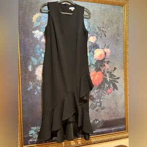 Calvin Klein Black and Orange Asymmetrical Sheath Dress